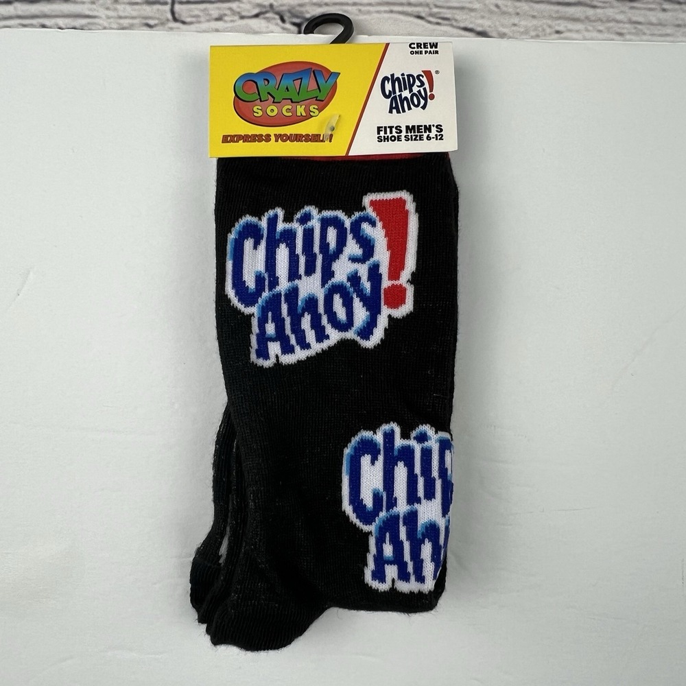 NEW Crazy Socks Chips Ahoy! Men‎ Shoe Size 6-12 Crew Cut Novelty Socks 1 Pair
